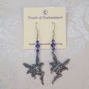 Handmade Artisan Fairy & Swarvoski Crystal 925 pierced earrings